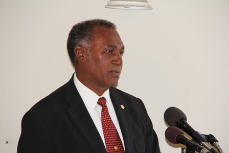 Premier of Nevis and Minister of Education in the Nevis Island Administration Hon. Vance Amory delivering remarks at the Department of Education on Nevis’ Teacher Appraisal Training Workshop for education officials and principals at the Red Cross conference room